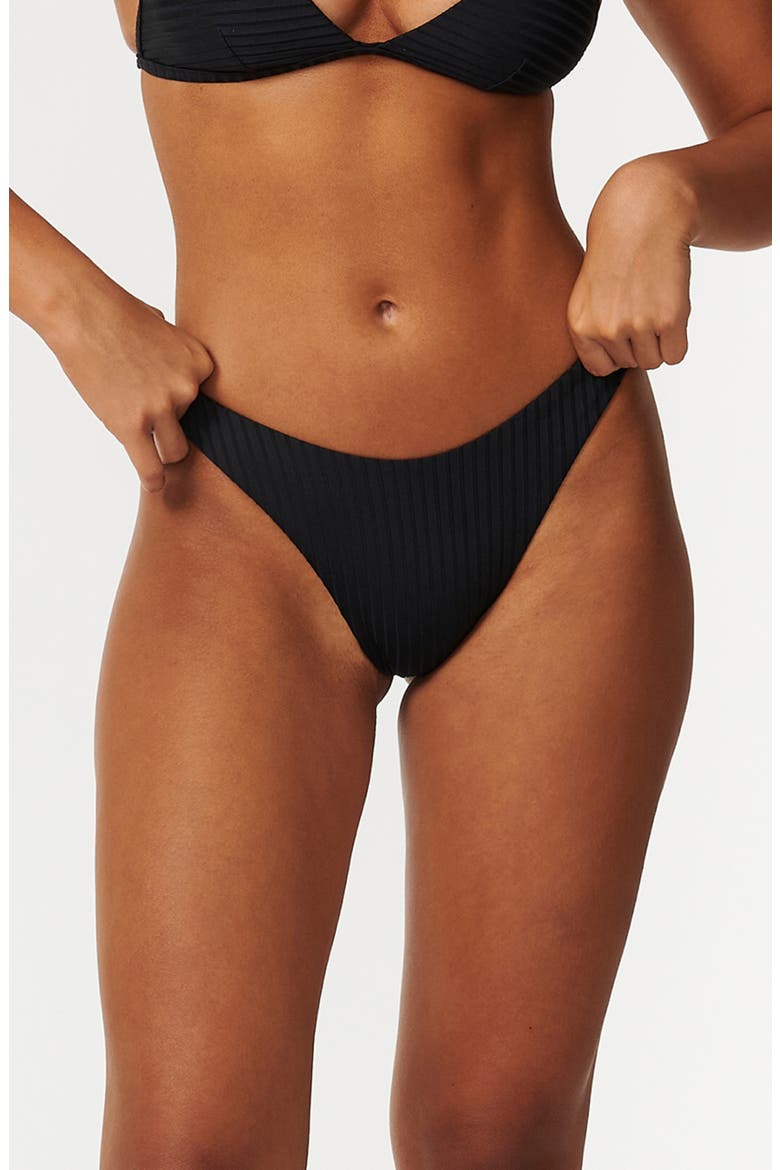 Premium Surf High Leg Rib Bikini Bottoms, Main, color, BLACK