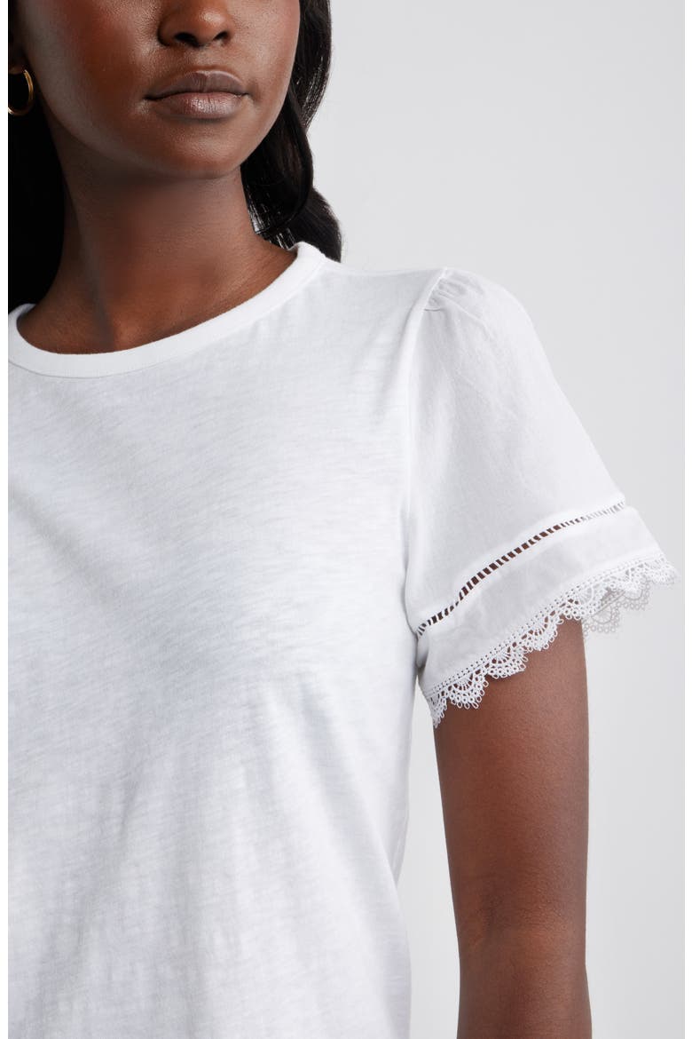Mixed Media Lace Trim T-Shirt, Alternate, color, WHITE