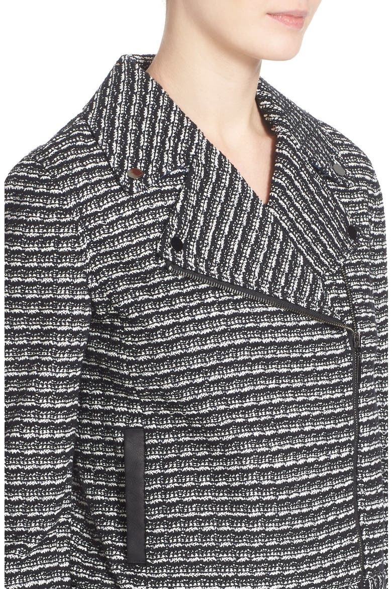 Knit Moto Jacket, Alternate, color, BLACK RAFFIA/ STRIPE TWEED