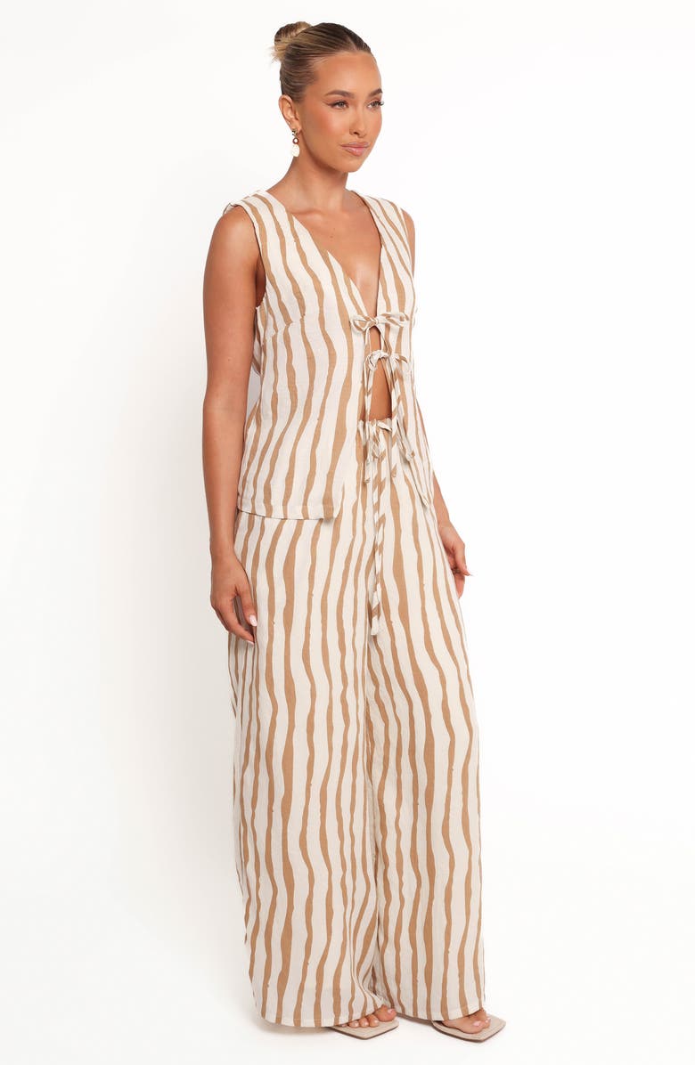 Petal & Pup Marmo Stripe Wide Leg Cotton Blend Drawstring Pants, Alternate, color, Tan Stripe