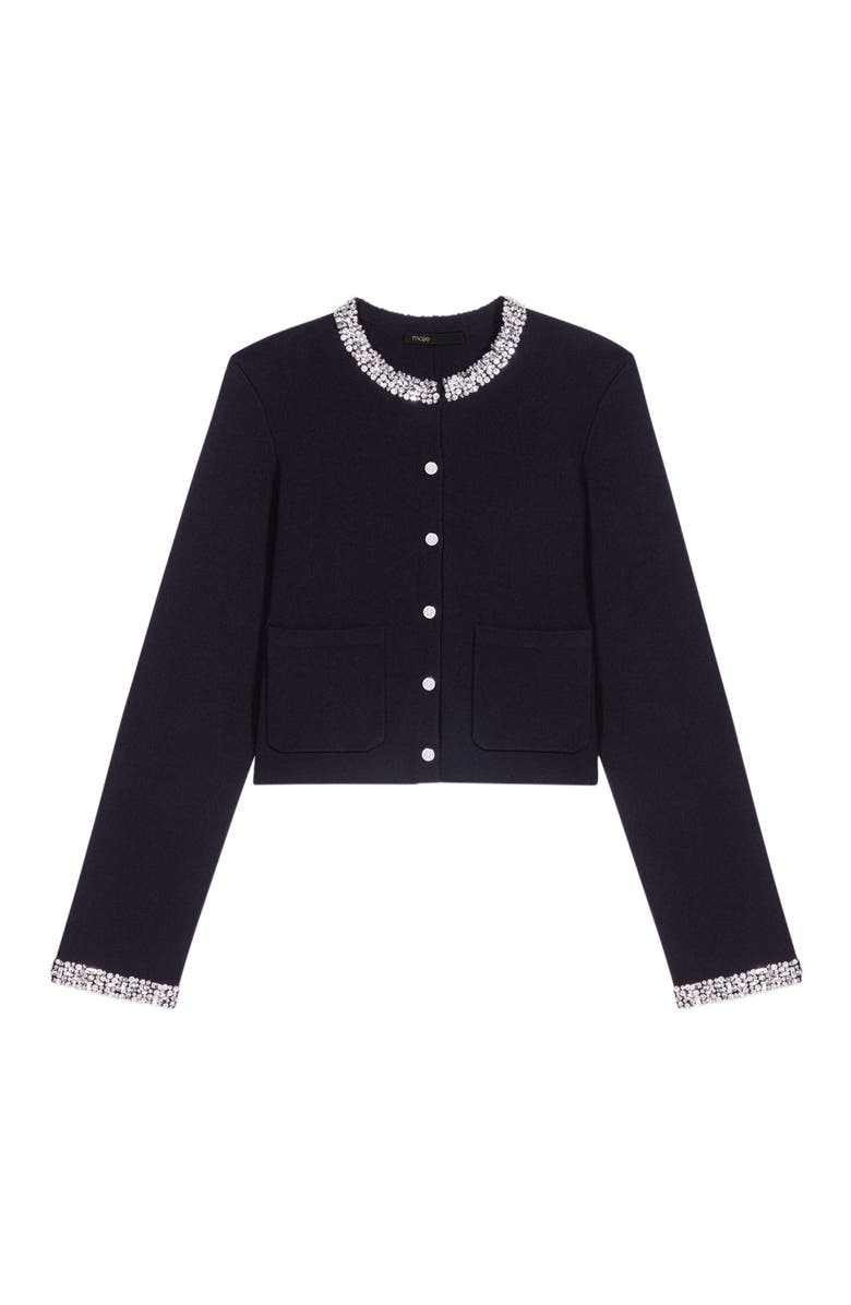 maje Cardigan with rhinestone trim, Alternate, color,