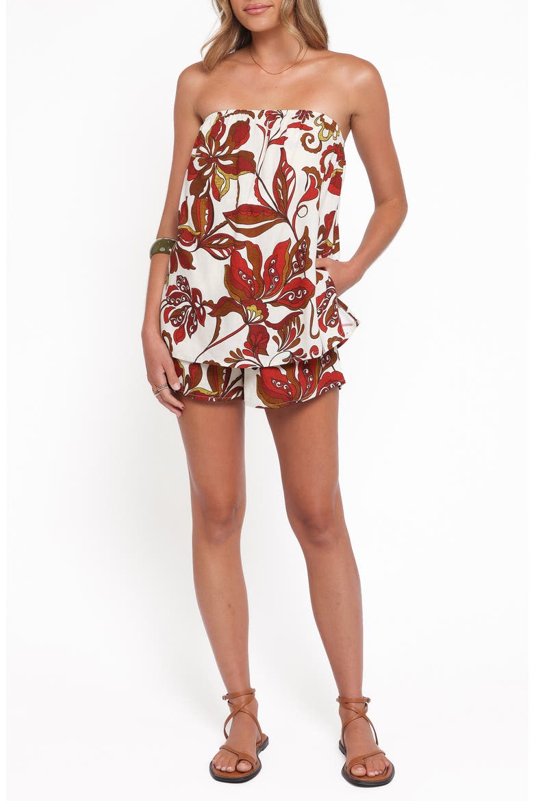 Sallie Strapless Romper, Main, color, BROWN FLORAL