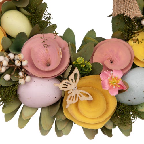 Northlight Shaved Wood Flowers Bunny Rabbit Silhouette Wreath In Multi