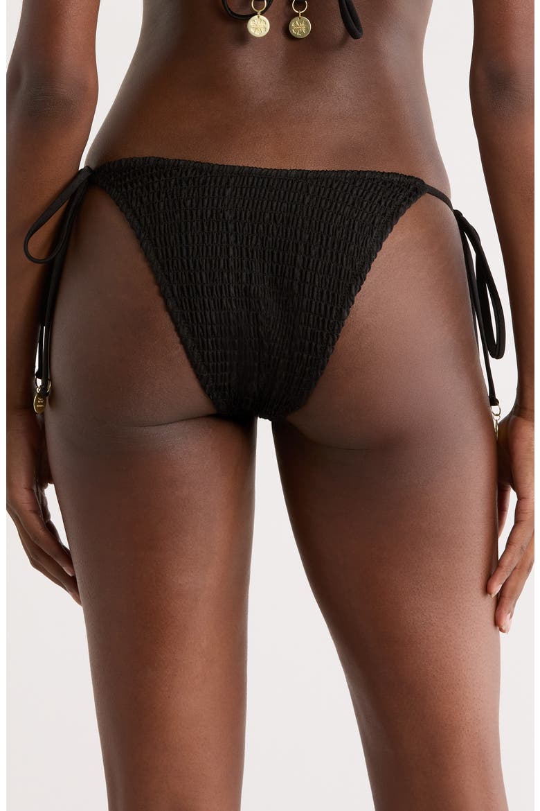 Smocked Side Tie Bikini Bottoms, Alternate, color, TWILIGHT BLACK