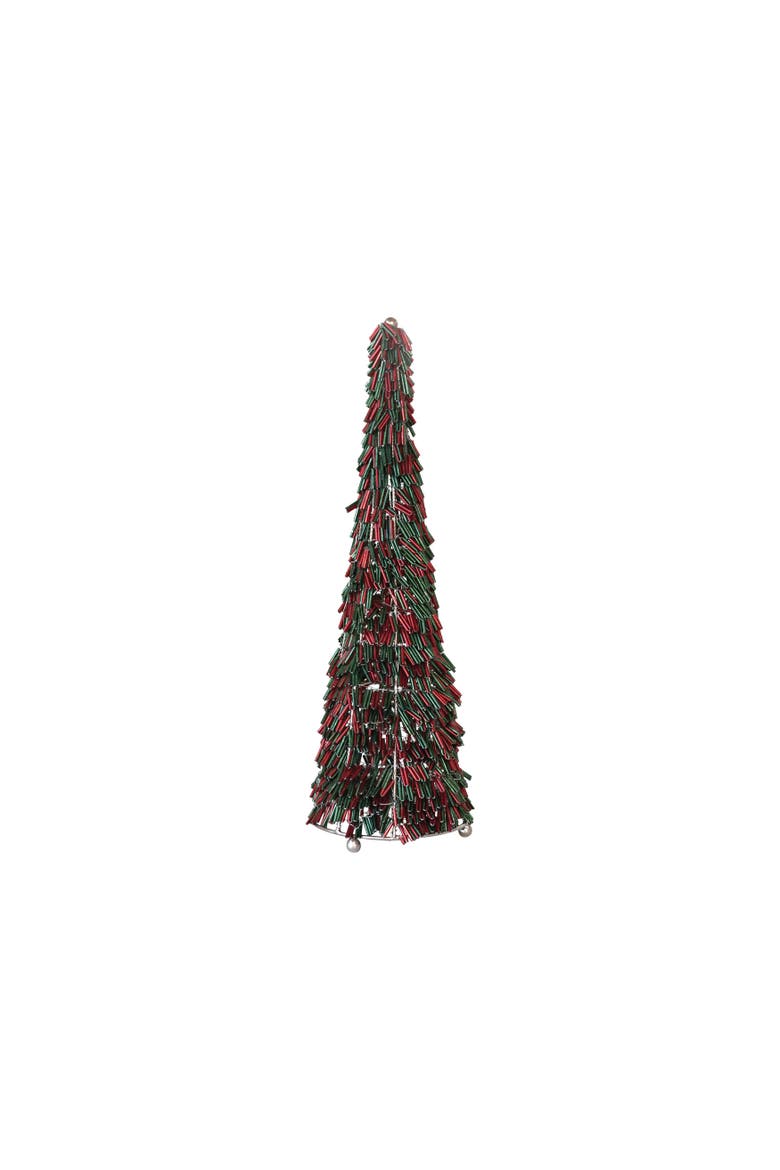 Metal & Glass Beaded Christmas Tree, Red & Green, Alternate, color, Red & Green