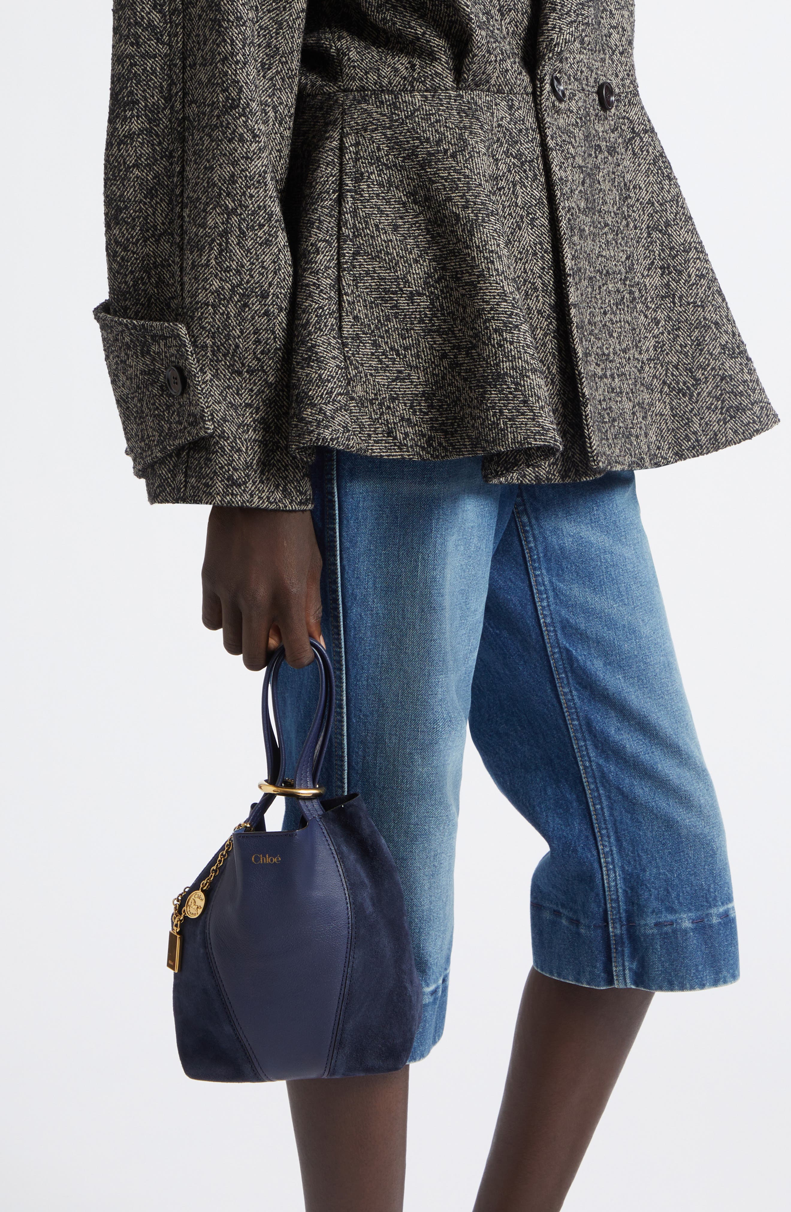 Small Chloé Spin Leather & Suede Tote, Alternate, color, PARISIAN NIGHT