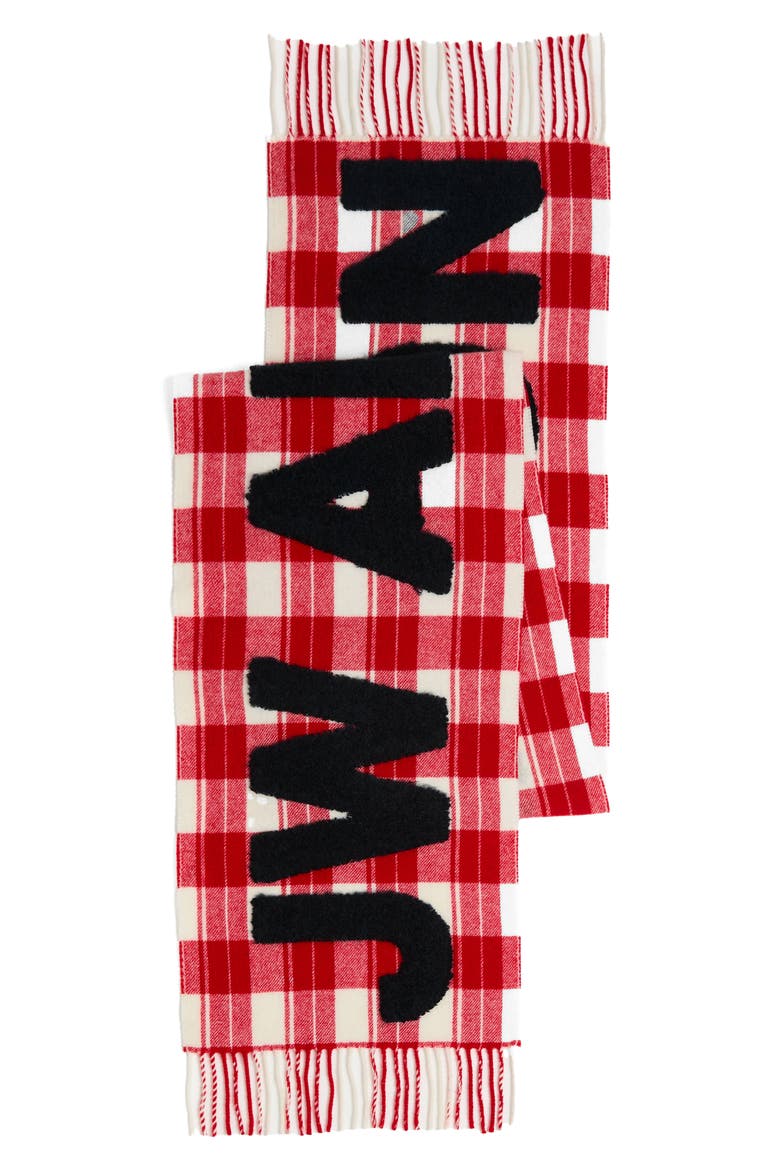 Logo Wool & Alpaca Blend Fringe Scarf, Alternate, color, RED/ WHITE