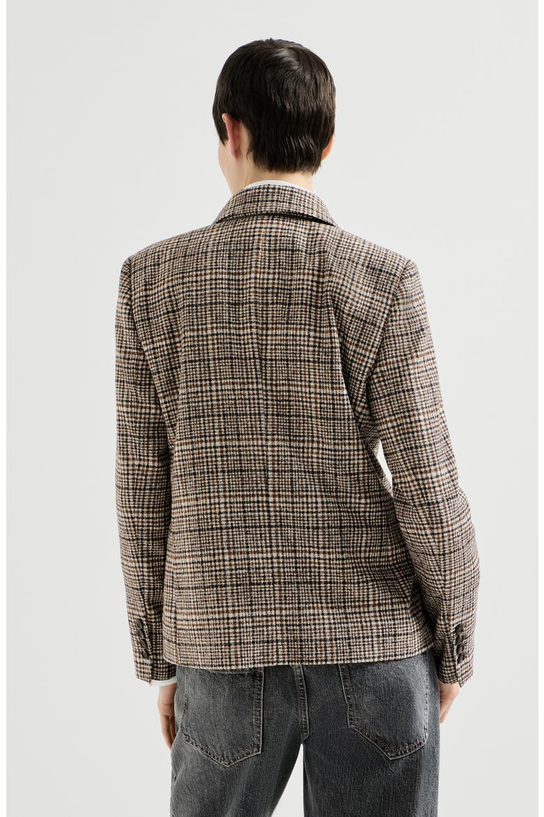 Alpaca and wool Prince of Wales blazer with monili, Alternate, color, Brown