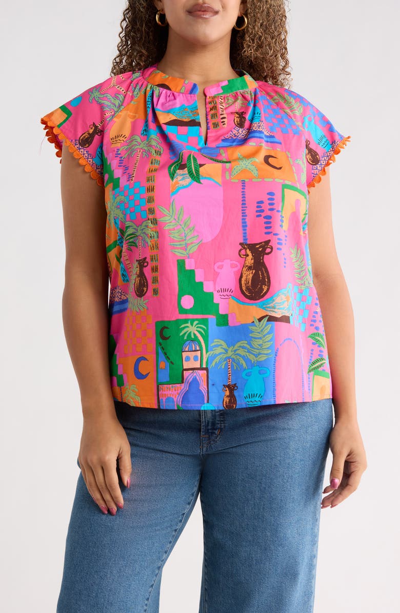 SUGARLIPS Lanus City Print Ayla Cotton Top, Main, color, Fuchsia-Multi