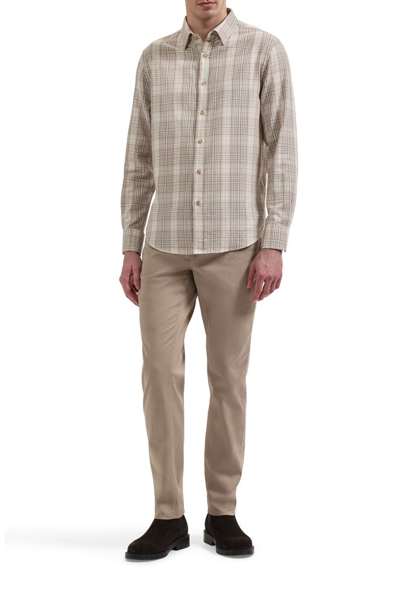 Karl Plaid Long Sleeve Cotton Shirt, Alternate, color, CAMEL