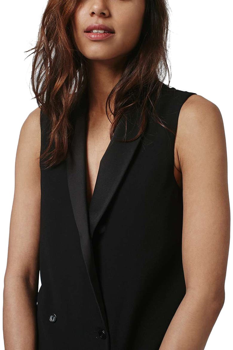 Sleeveless Double Breasted Slouch Jacket, Alternate, color, BLACK