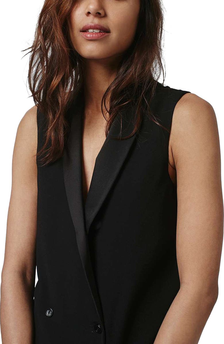 Topshop Sleeveless Double Breasted Slouch Jacket, Alternate, color, Black