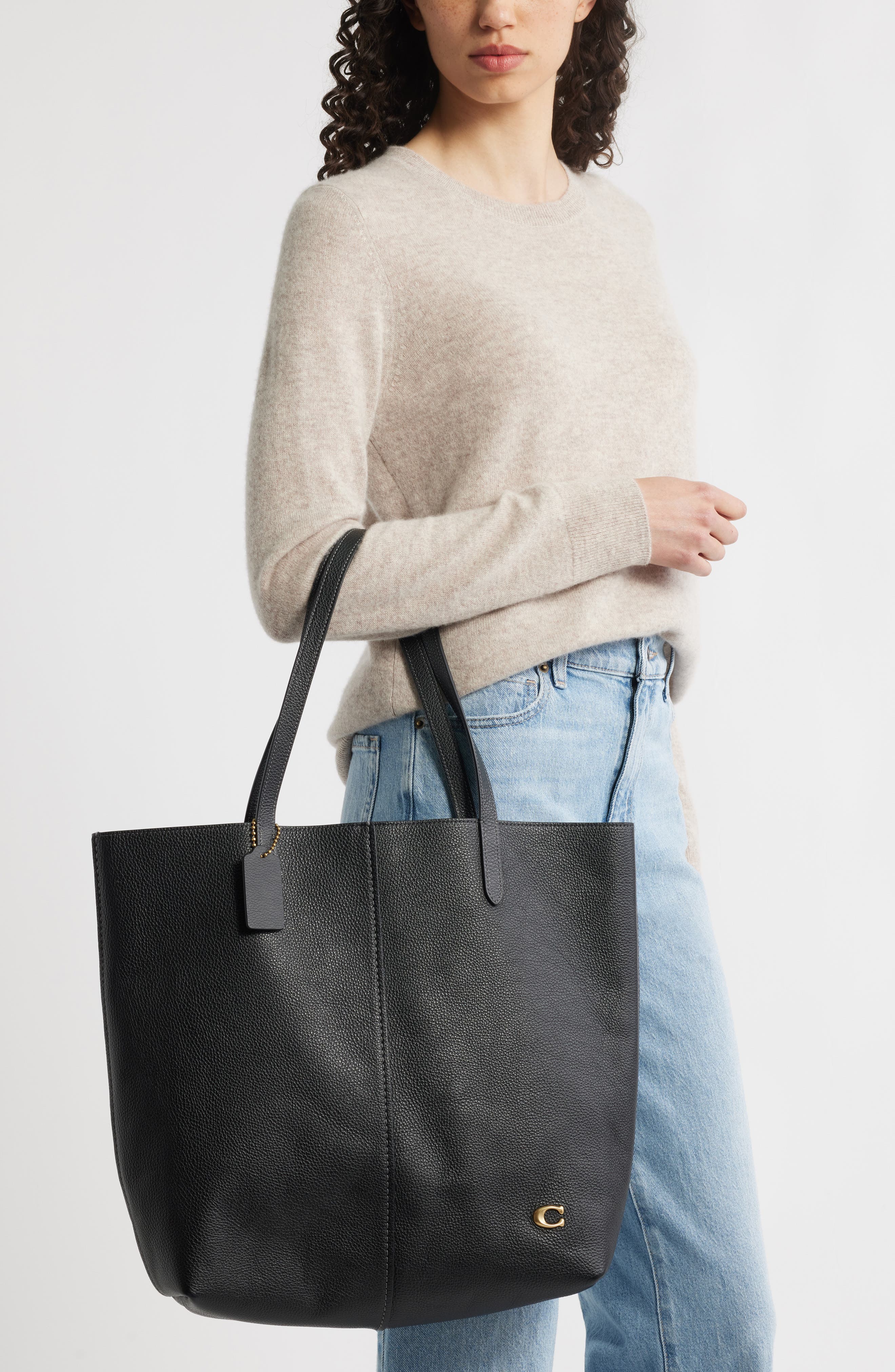 COACH North Pebbled Leather Tote, Alternate, color, 