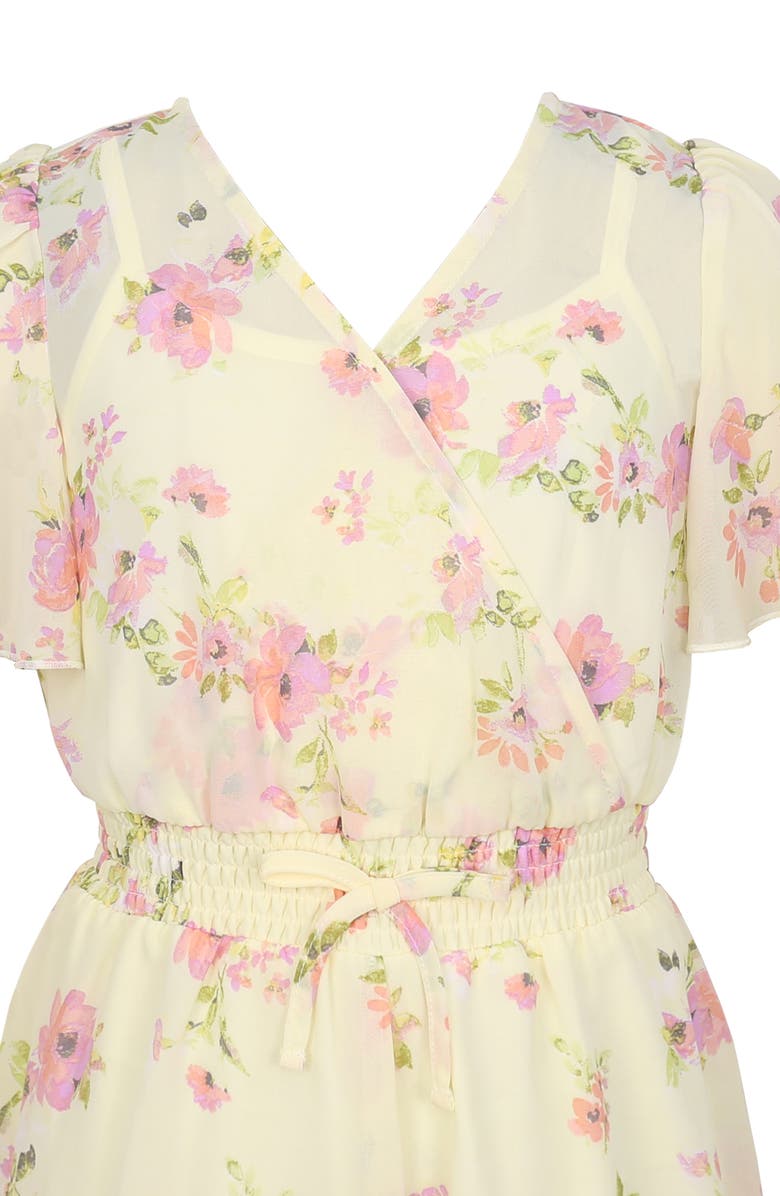 Zunie Kids' Flutter Sleeve Chiffon Romper, Alternate, color, Yellow