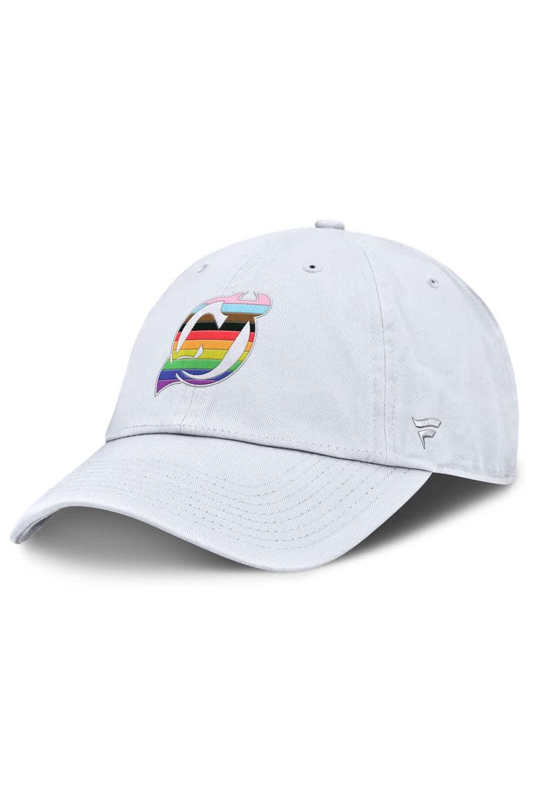 Men's Fanatics White New Jersey Devils PRIDE Adjustable Hat, Main, color, White