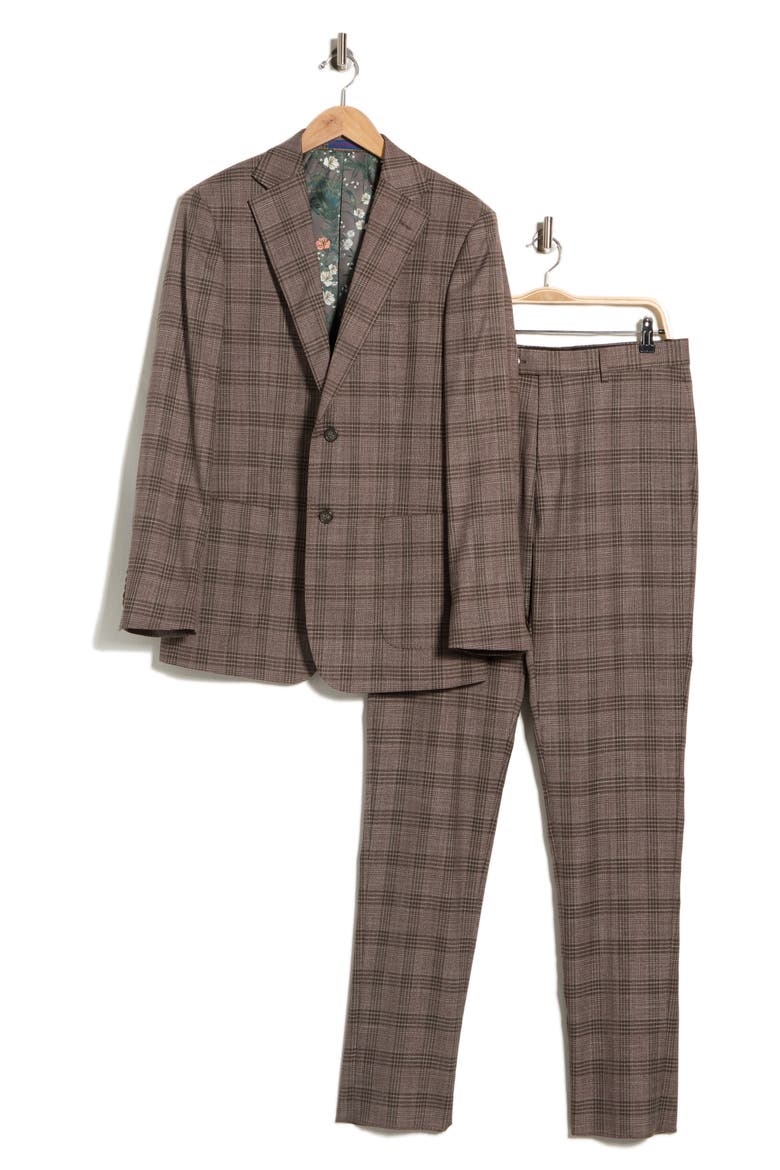 Plaid Two-Button Notch Lapel Suit, Alternate, color, BROWN