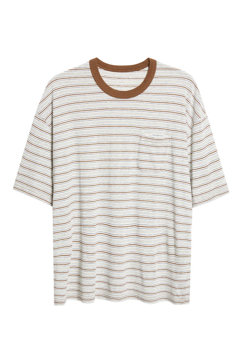 Mondo Border Stripe Pocket Wool & Cotton T-Shirt, Alternate, color, GREY