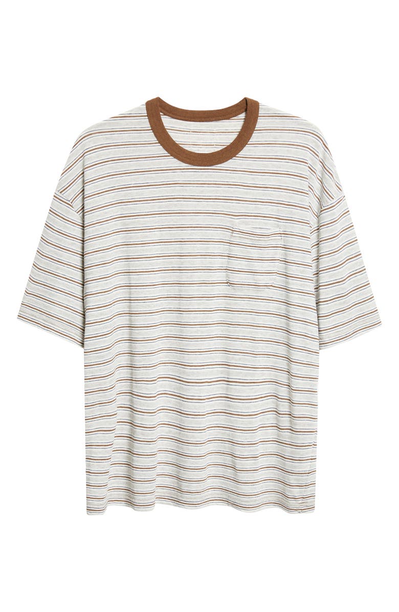 VISVIM Mondo Border Stripe Pocket Wool & Cotton T-Shirt, Main, color, Grey