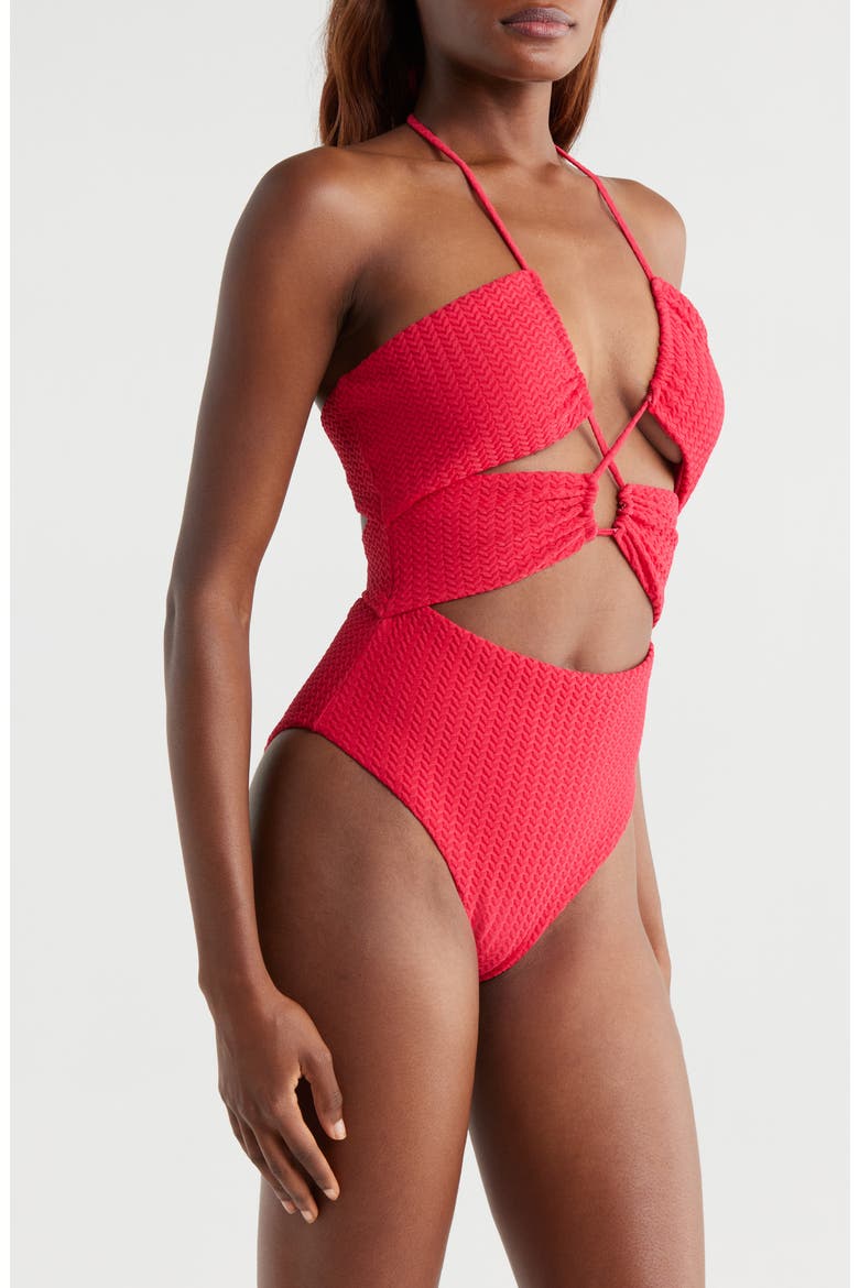 Neff Jacquard One-Piece Swimsuit, Alternate, color, RED CHERRY