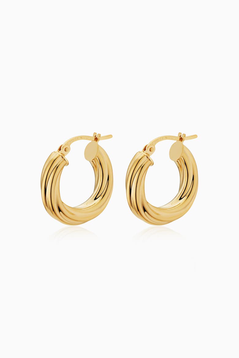 18K Yellow Gold With A Twist Midi Hoops, Alternate, color, Yellow Gold