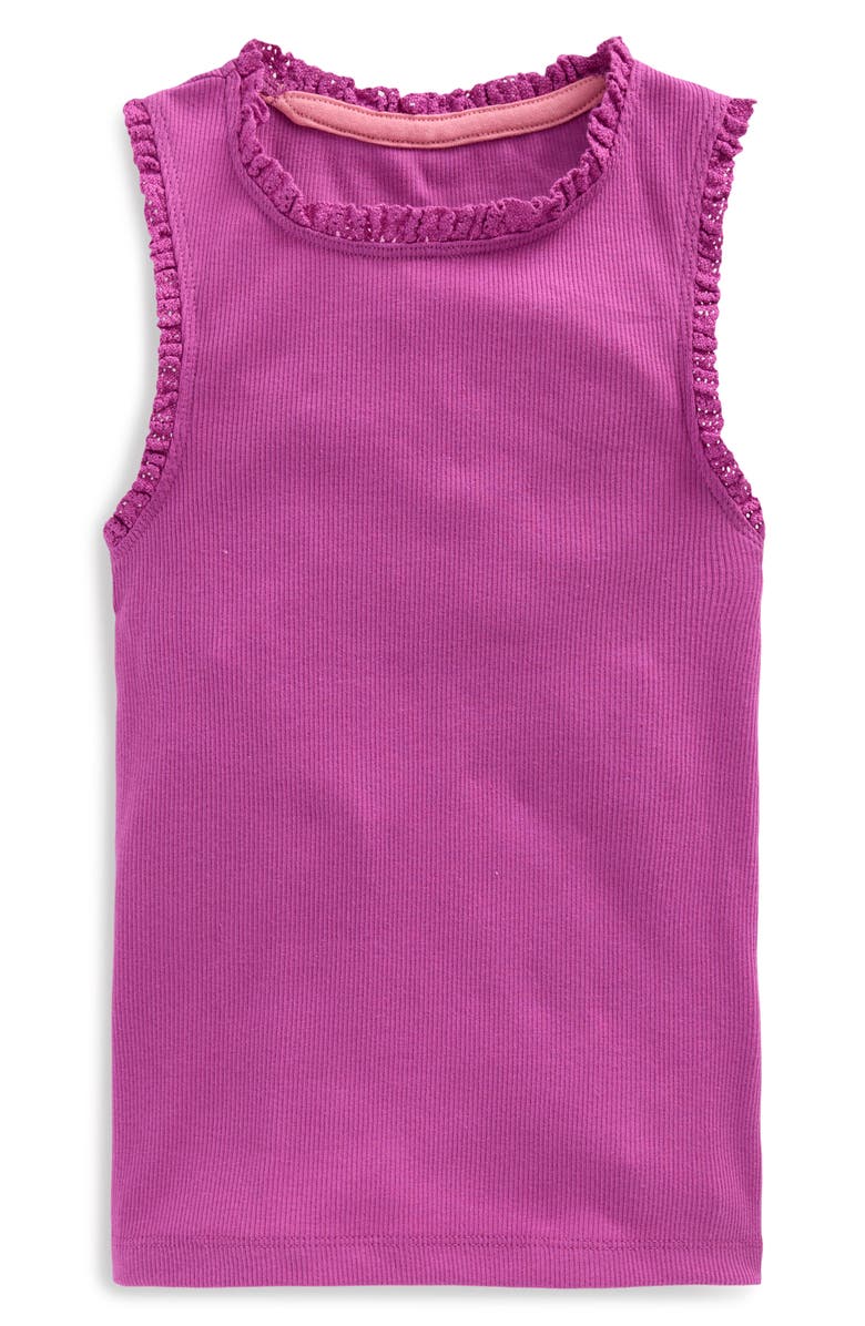 Mini Boden Ribbed Lace Trim Tank, Main, color, Purple