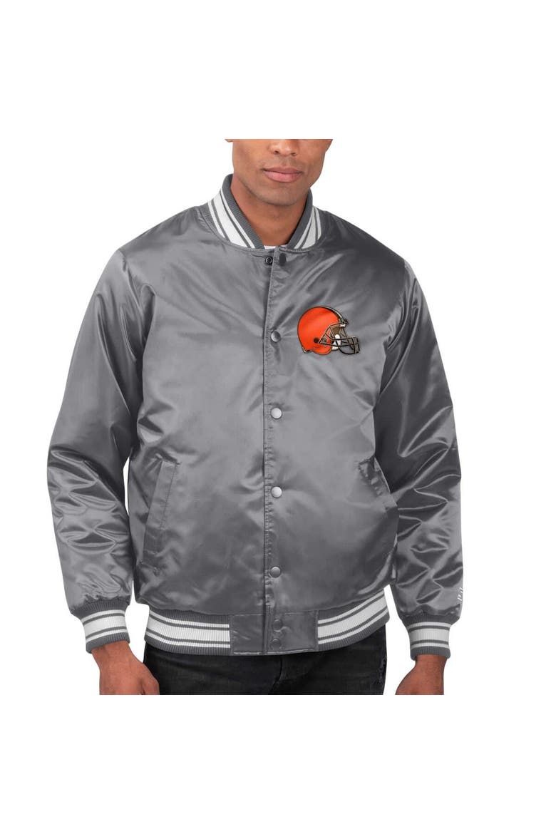 Men's Starter Heather Charcoal Cleveland Browns Locker Room Satin Varsity Full-Snap Jacket, Main, color, Gray