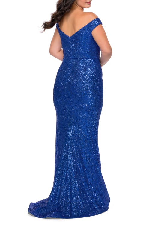 La Femme Sequin Off The Shoulder Plus Size Dress