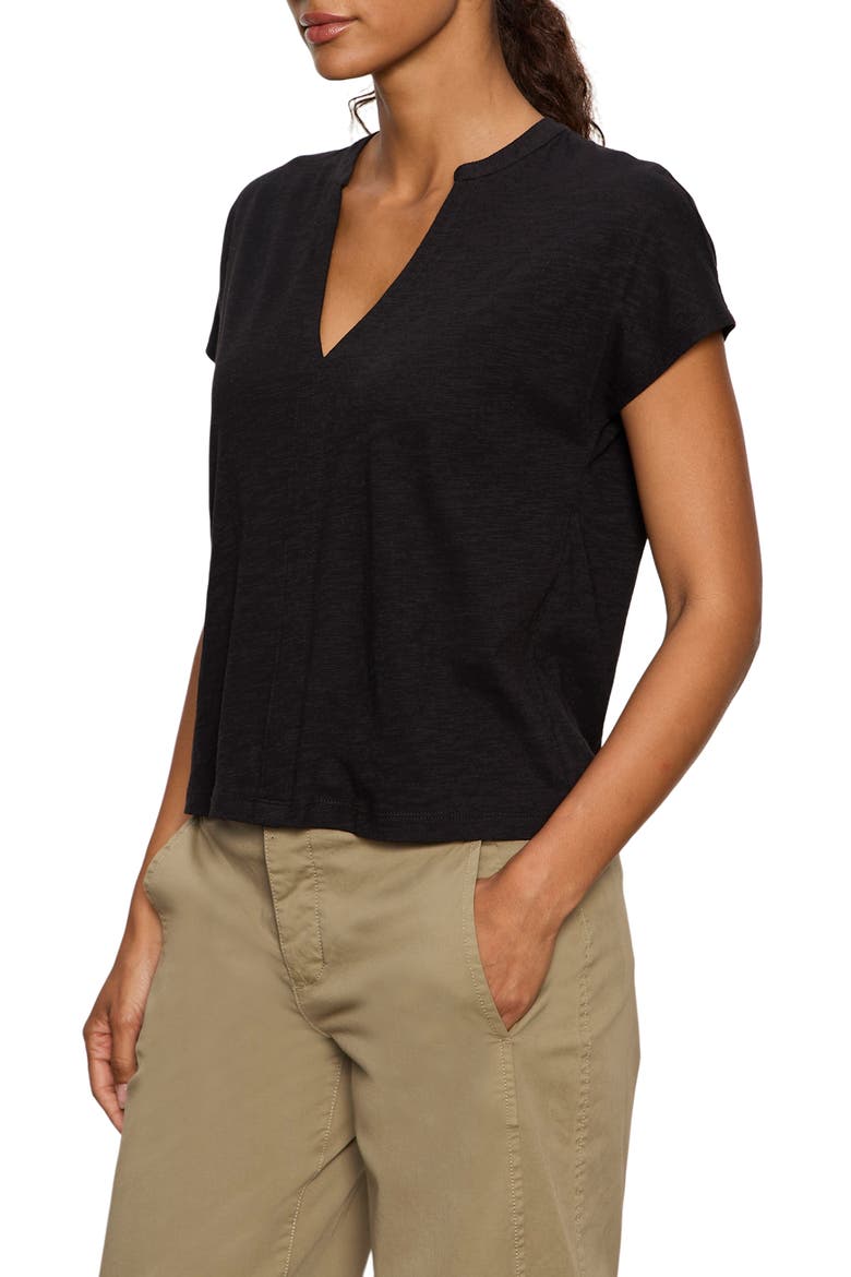 Organic Cotton Blend Split Neck T-Shirt, Alternate, color, BLACK