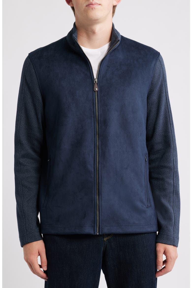 Sueded Mixed Media Jacket, Alternate, color, NAVY