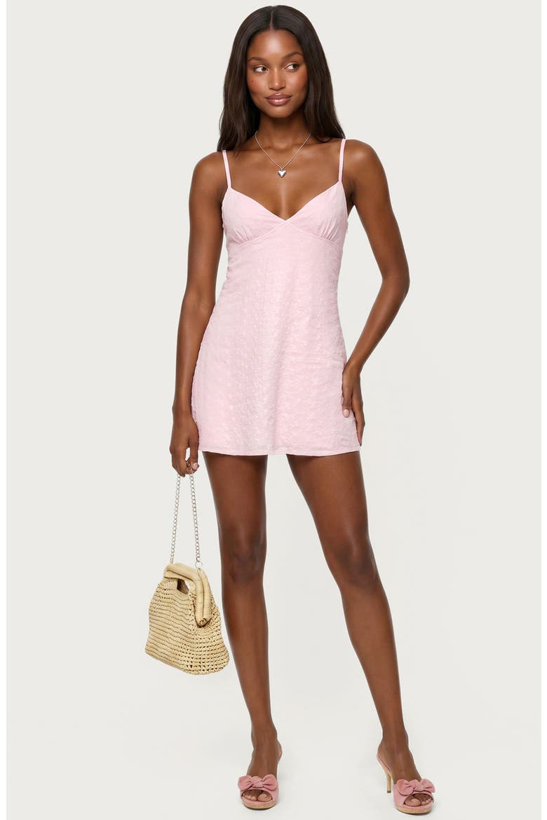 Iman Embroidered Cotton Cutout Minidress, Alternate, color, PINK