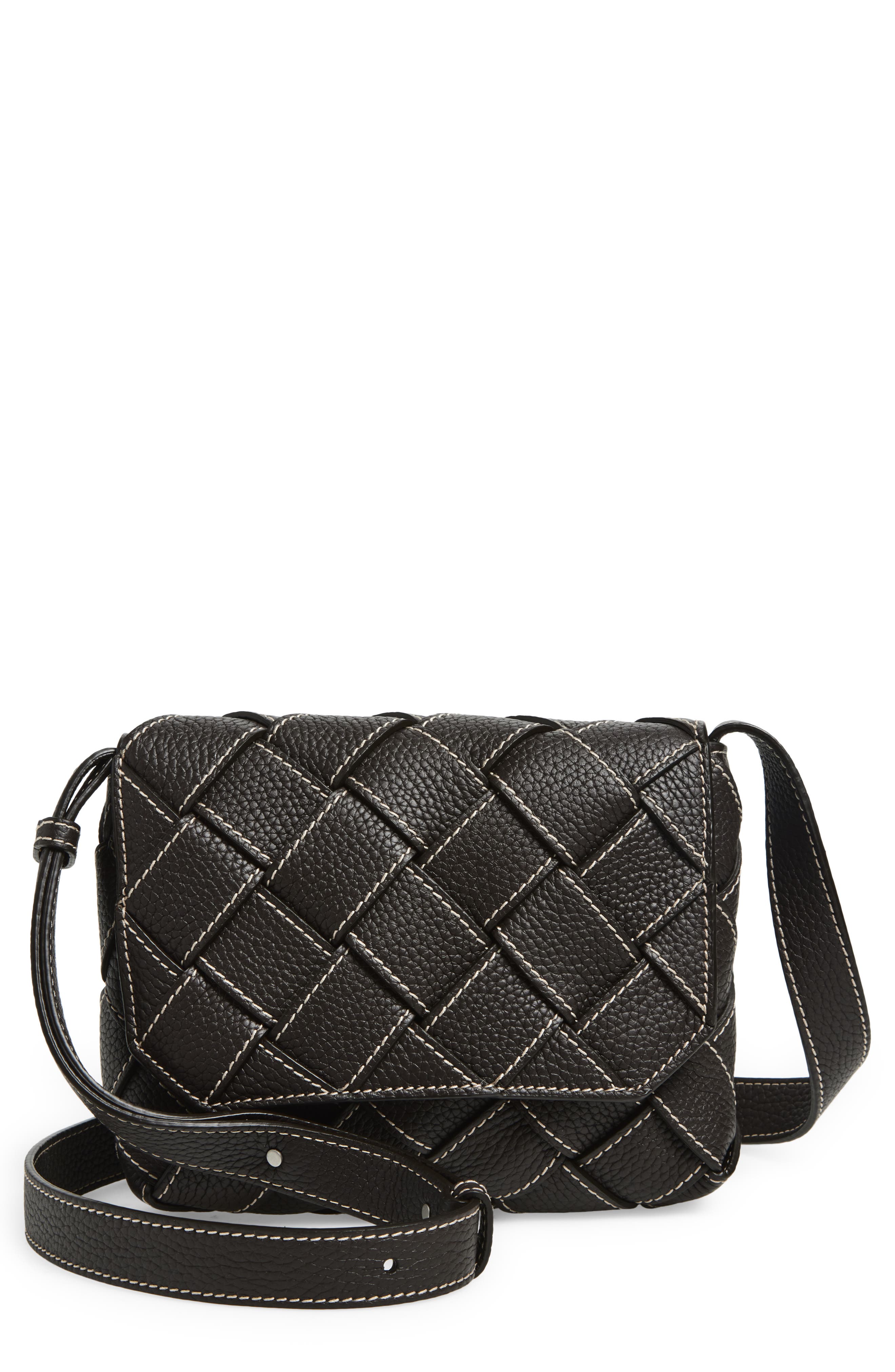 Bottega Veneta Topstitched Intreccciato Leather Messenger Bag, Main, color, 2314 Fondant-Natural-Silver