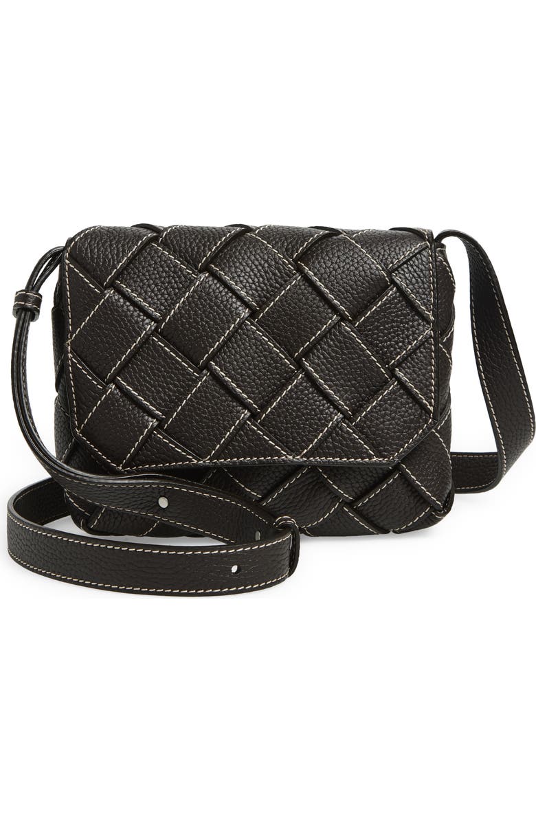 Bottega Veneta Topstitched Intreccciato Leather Messenger Bag, Main, color, 2314 Fondant-Natural-Silver