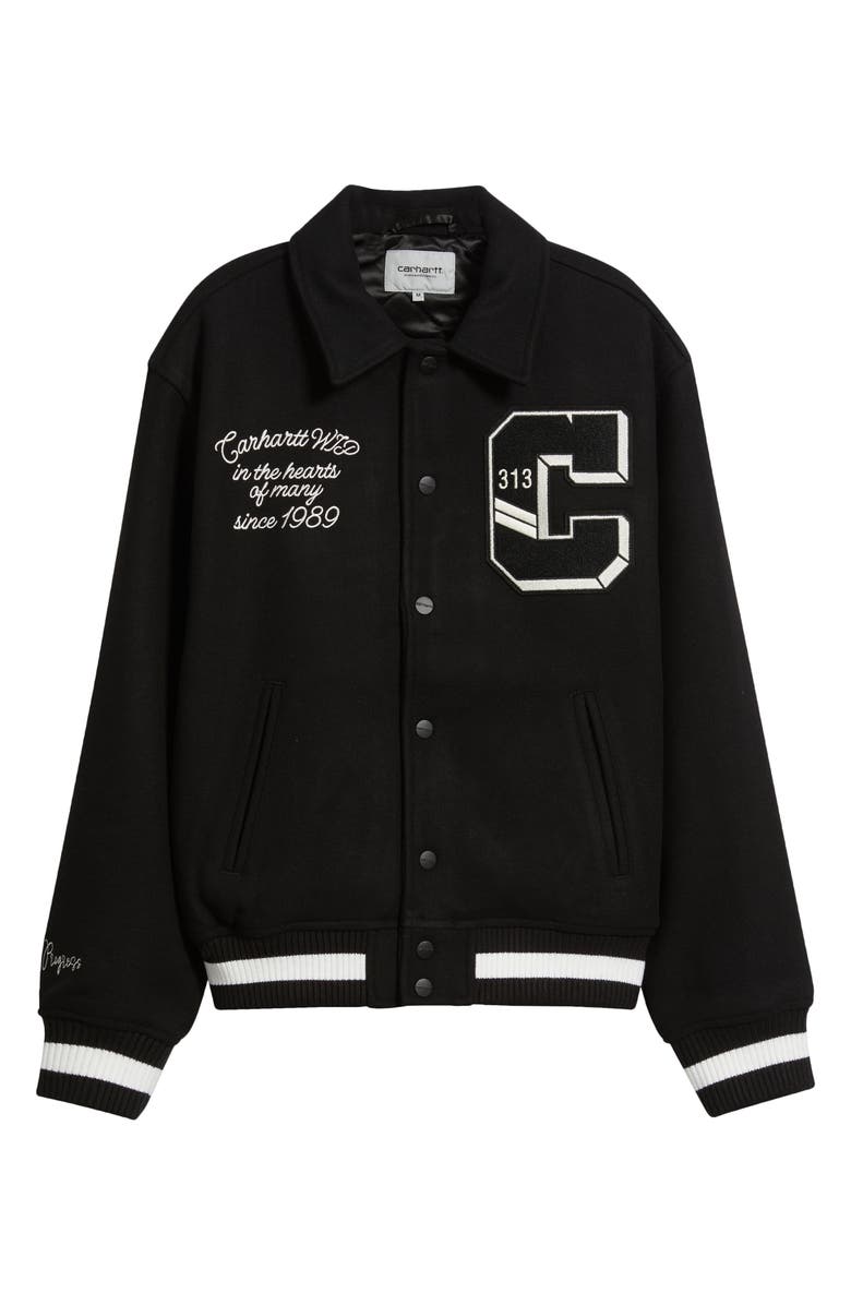 Carhartt Work In Progress World Class Felted Varsity Jacket, Alternate, color, Black