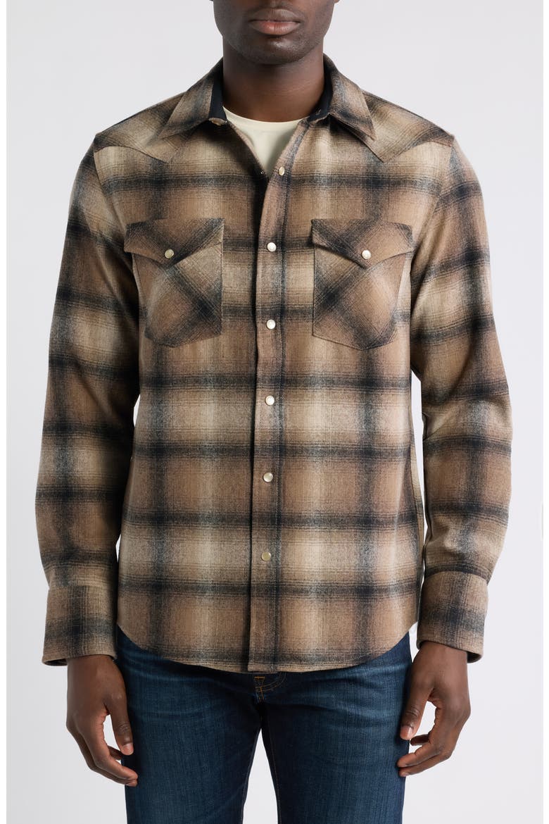 Canyon Plaid Wool Snap-Up Shirt, Alternate, color, TAN/ TAUPE OMBRE