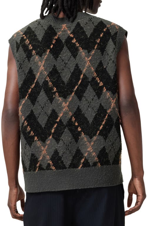 Allsaints Mens Adore Check-print V-neck Knitted Vest Khaki Green