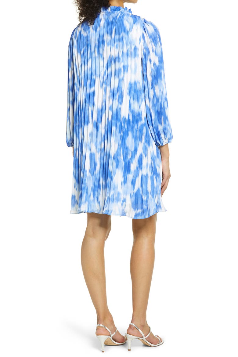 Sunburst Pleat Long Sleeve Minidress, Alternate, color, BLUE- IVORY BRUSH WASH