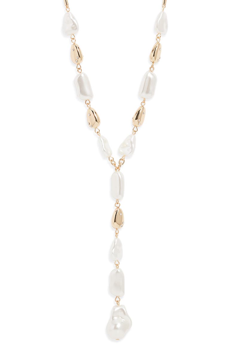 Baroque Faux Pearl Y-Necklace, Alternate, color, CLEAR- WHITE- GOLD