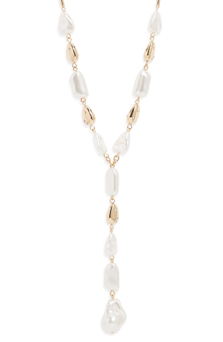Nordstrom Baroque Faux Pearl Y-Necklace, Alternate, color, Clear- White- Gold