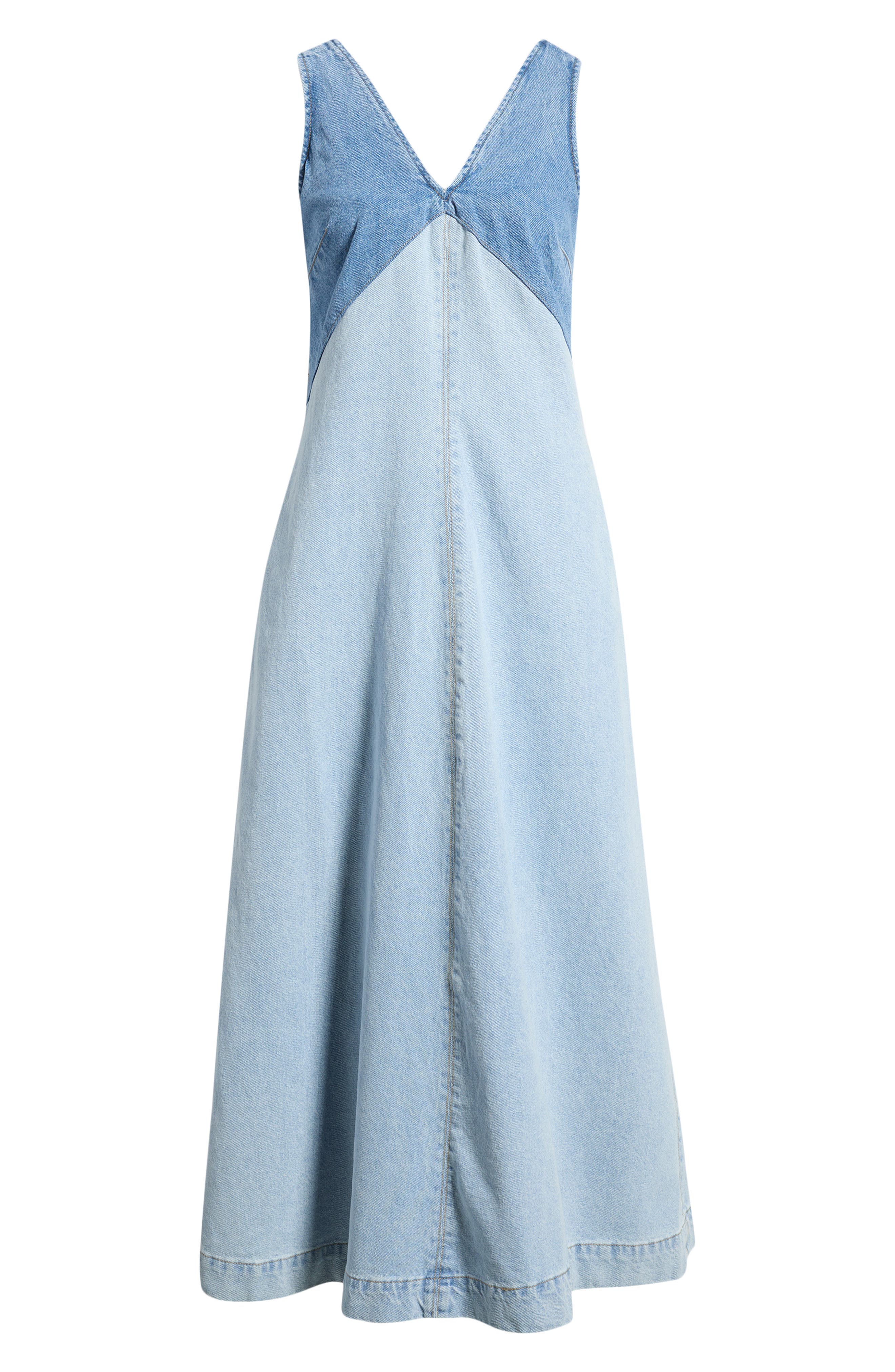 Torn by Ronny Kobo Azura Two-Tone Denim Midi Dress (Women) | Nordstrom