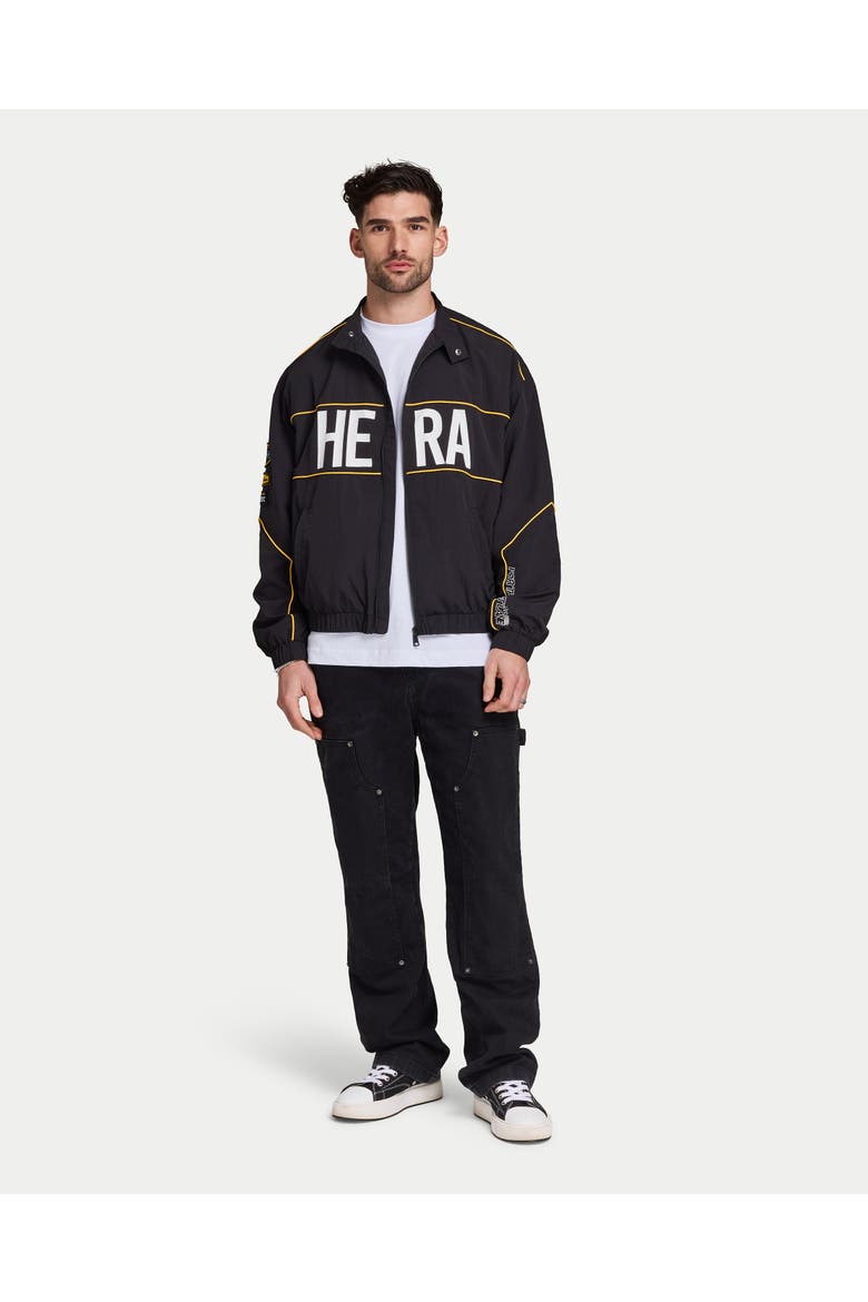 Funnel Neck Racing Track Jacket, Alternate, color, Black