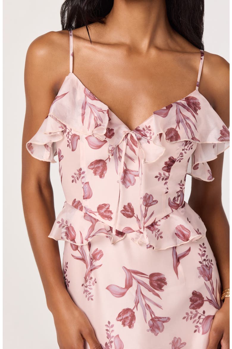 Emiliana Floral Tiered Ruffle Cold Shoulder Maxi Dress, Alternate, color, SOFT PINK FLORAL