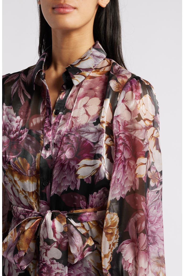 Floral Long Sleeve Maxi Shirtdress, Alternate, color, BLACK MULTI