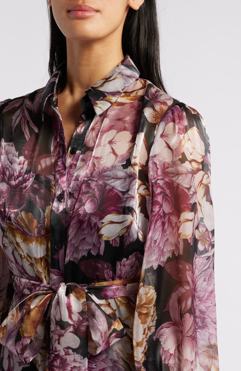 Julia Jordan Floral Long Sleeve Maxi Shirtdress, Alternate, color, Black Multi