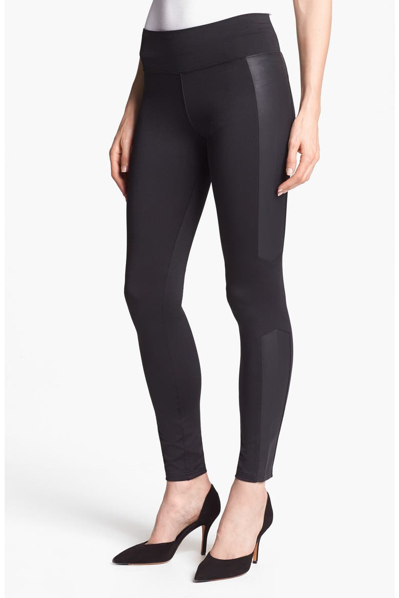 Faux Leather Inset Leggings, Main, color, BLACK