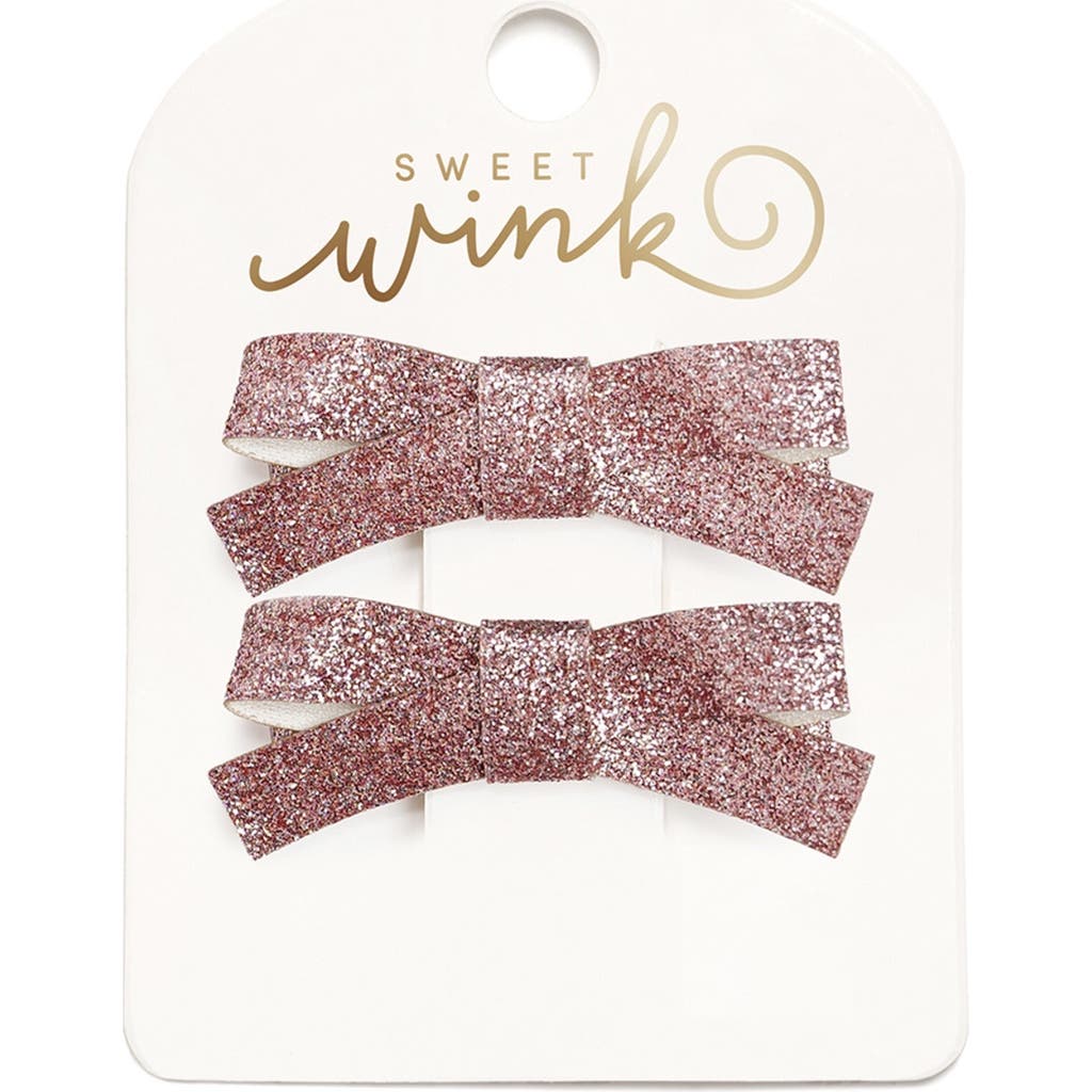 Sweet Wink Pink Glitter Bow Clip Set In Pink