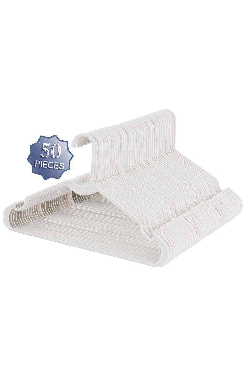 50 Piece Plastic Hanger Set with Notched Shoulders, Main, color, White