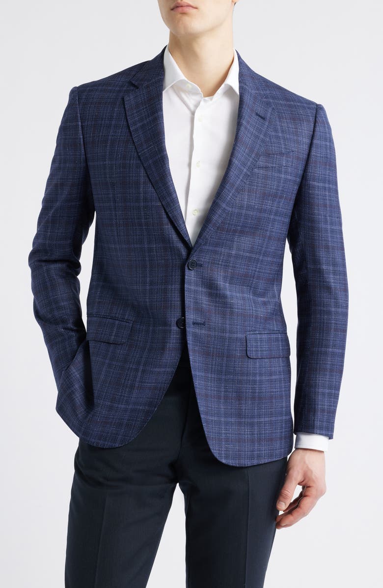 Emporio Armani Navy Plaid Wool & Silk Blend Sport Coat, Main, color, Navy