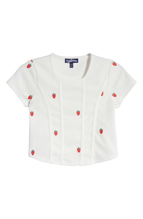 Kids' Embroidered Strawberry Seamed Top (Big Girl)