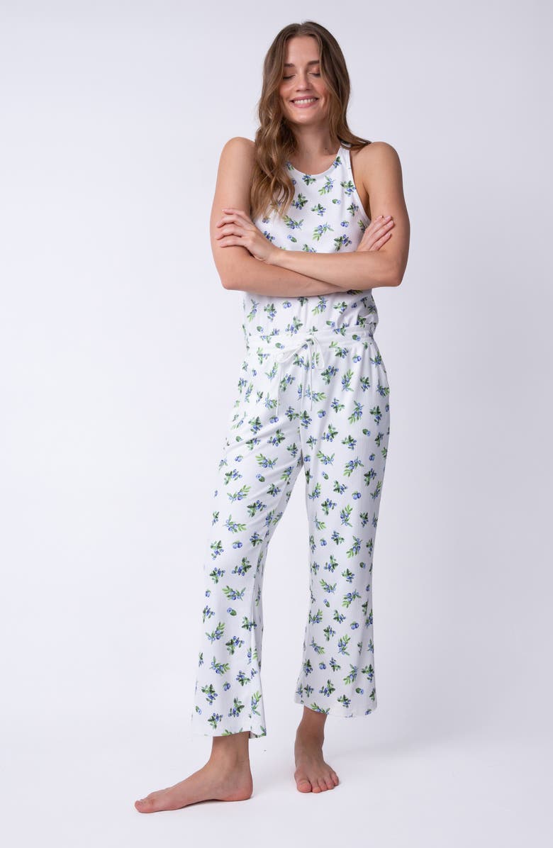 PJ Salvage Blueberry Print Pointelle Crop Pajama Pants, Alternate, color, Ivory