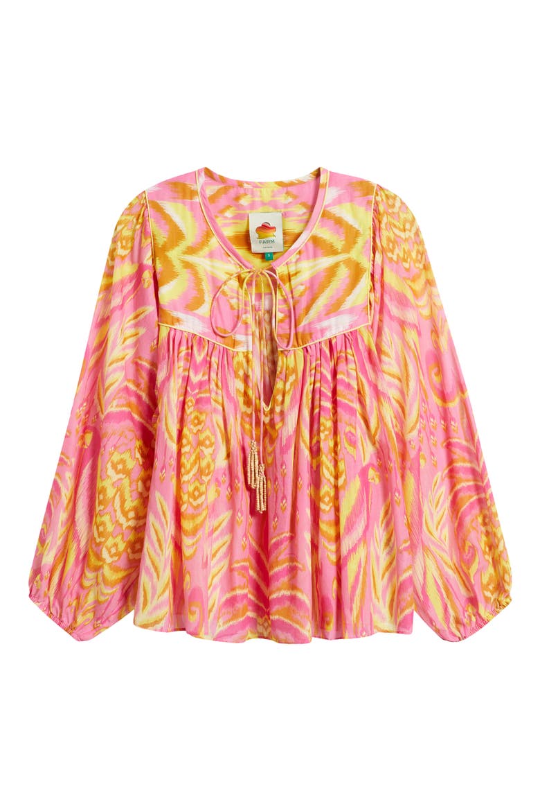 Pineapple Tapestry Tie Neck Top, Alternate, color, PINK